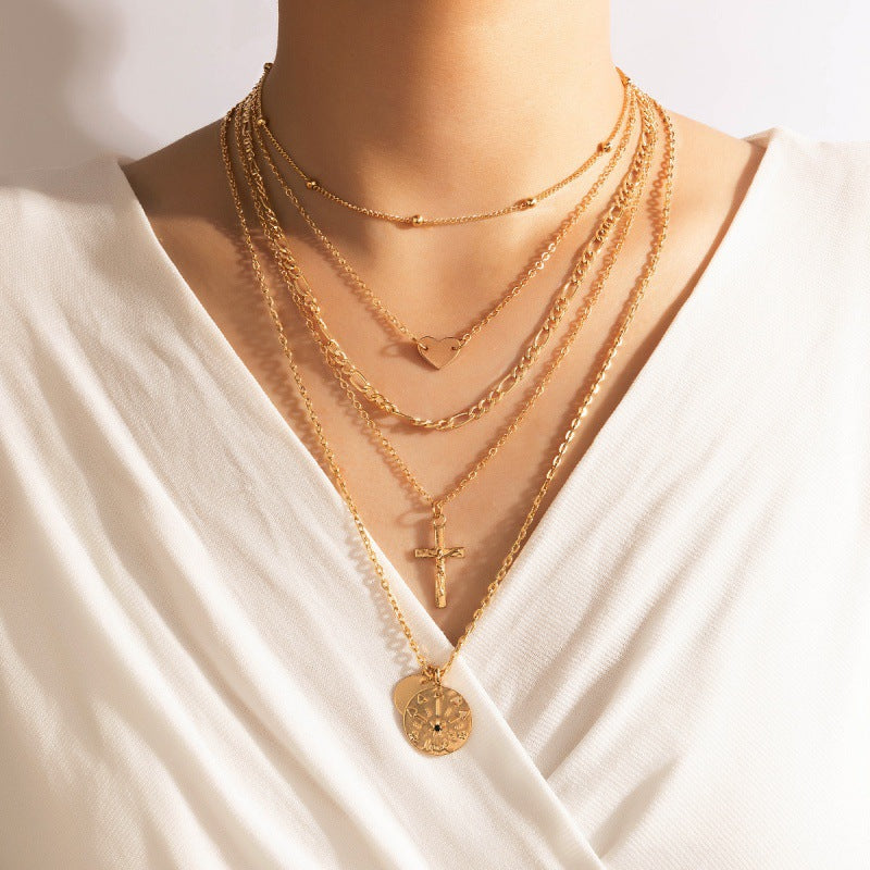 Wholesale Butterfly Letter Disc Three Layer Necklace